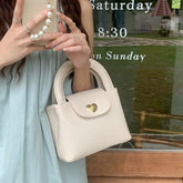 Korean Style Vintage Handbag Solid Color Pu Leather Heart Lock Shoulder Bag Summer New Classic Fashion Crossbody Bag